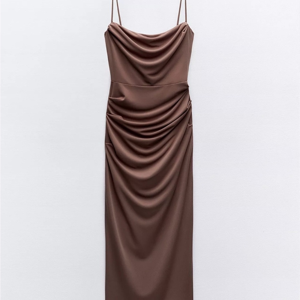 Zara Brown Draped Midi Dress
